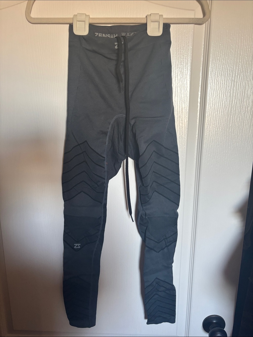 Black Tech Compression Leggings with Chevron Panels